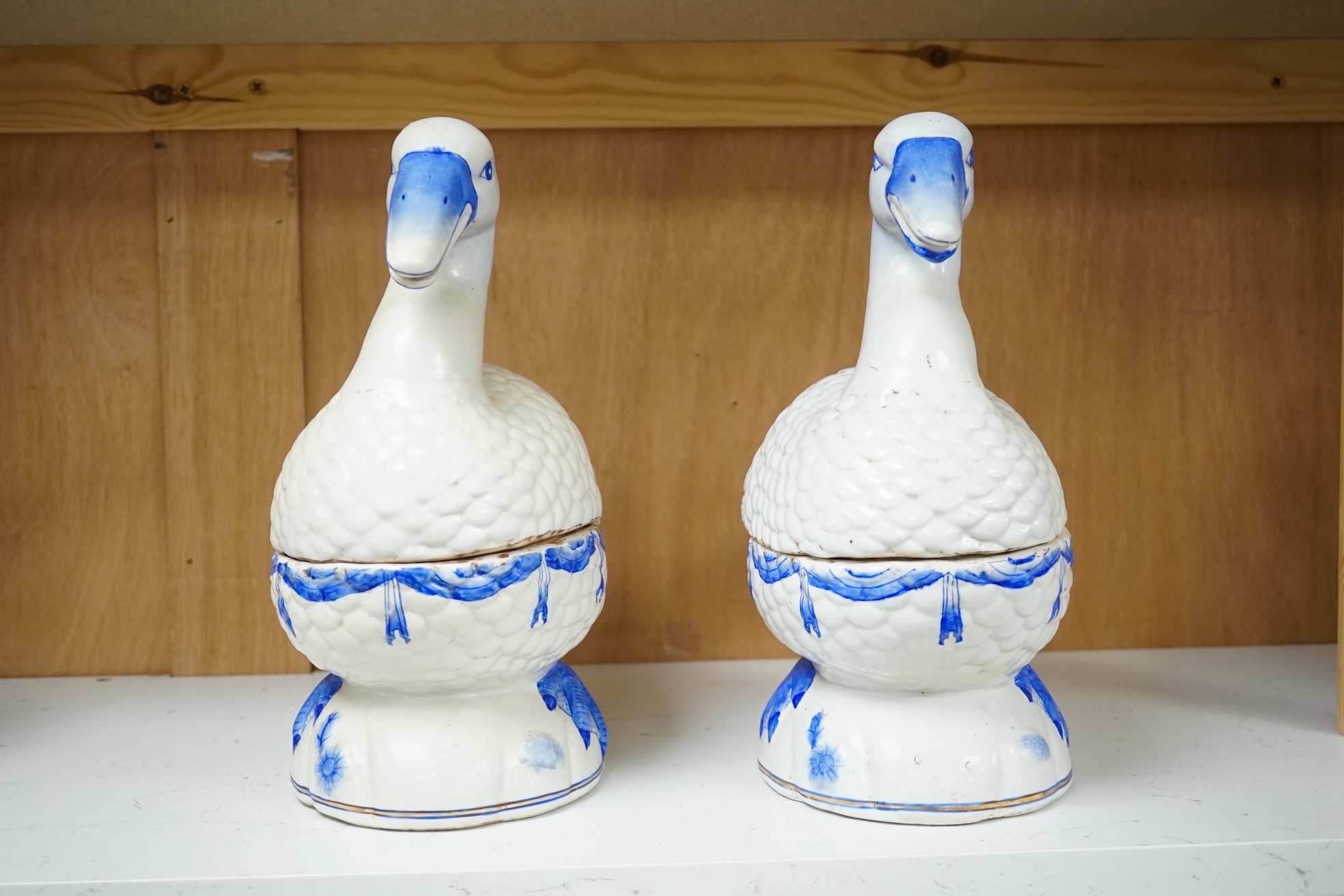 A pair of early to mid 20th century Chinese ‘duck’ tureens and covers, 28cm tall. Condition - good